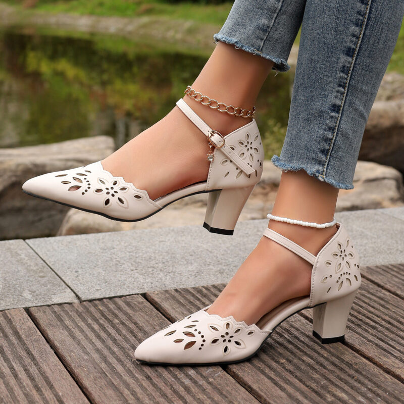 Stylish One Word Belt Casual Mid Heel Women's High Heeled Sandals - Perfect for Every Occasion 