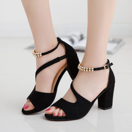 Padded Buckle Sandals | Stylish Thick Heel for Comfort & Elegance 