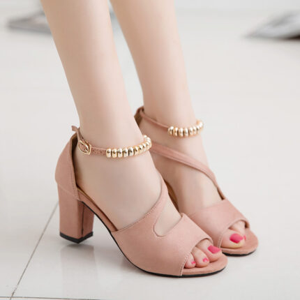 Padded Buckle Sandals | Stylish Thick Heel for Comfort & Elegance 